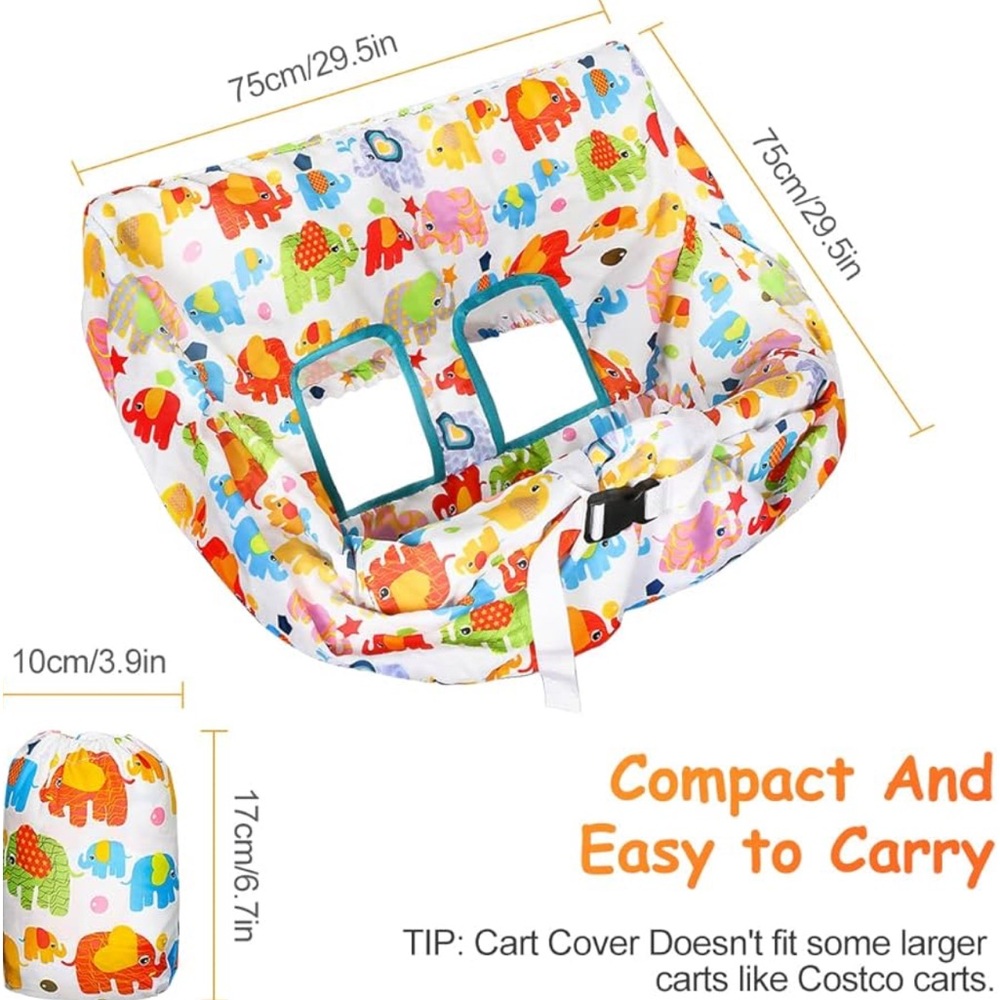 NWOT 2-IN-1 UNIVERSAL CHILD COLORFUL ELEPHANT GROCERY CART PACKABLE SEAT COVER